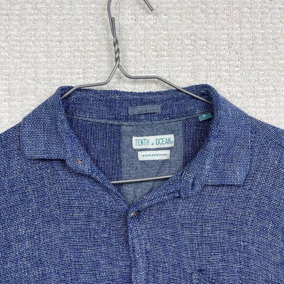 Tenth + Ocean Linen Button Down Shirt Men’s Sz M Blue Collared Casual Denim Read - Picture 2 of 16